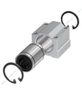 4 Pack SCS8UU Square Pillow Block Bearings With Double Rubber Seals 8mm Bore Linear Motion Slide Blocks on display with steel shaft.