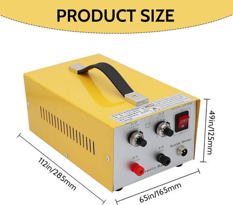 30A Jewelry Spot Welder For Gold Silver Platinum And Steel Necklaces, yellow pro grade pulse arc welder with control knobs