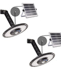 Dual solar shed lights with motion sensor and remote control, 5 lighting modes, solar panels attached, indoor and outdoor use