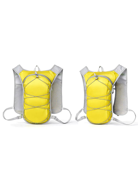 Front view of Ultralight Hydration Vest With Water Bladder Backpack For Running Hiking And Cycling, Reflective Strips, Yellow One Size