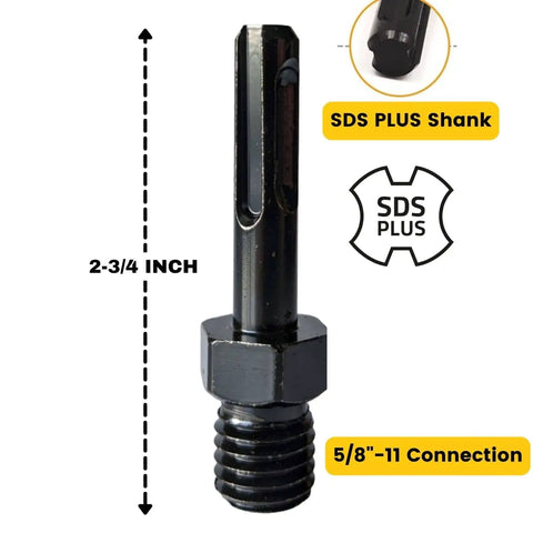 Heavy Duty Five Eighths Inch To Eleven UNC SDS Plus Shank Adapter For Hammer Drills And Core Drill Bits With Secure Fit Arbor Shaft Attachment