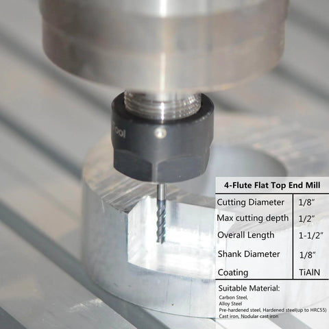 Four Flute Carbide End Mill One Eighth Inch Cutting Diameter One Half Inch Cutting Length Upcut Spiral Router Bit CNC Cutter