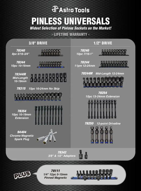 Heavy Duty Half Inch Drive 12 Point Pinless Driveline Impact Socket Set displayed in organized arrangement for easy shop use.