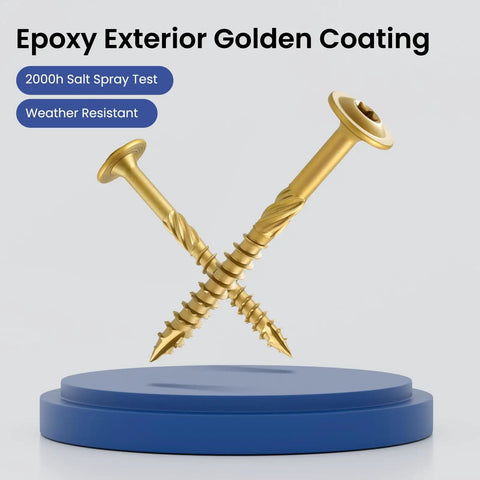 Built Like A Tank Heavy Duty Lag Screws 14 X 4 Inch Pack Of 28 with golden epoxy coating, showcasing weather resistance.
