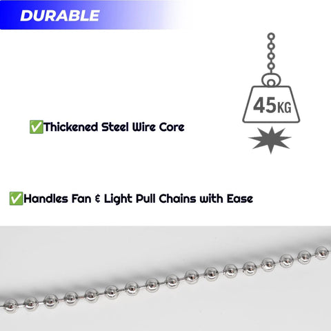 60 Ft Ball Bead Chain Size 10 In 304 Stainless Steel Heavy Duty Bead Chain With 20 Connectors, durable steel core