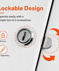 Lockable design of Top Shelf Locking Aluminum Drywall Access Panel With Rock Solid Galvanized Steel Frame and Snug Key Lock Cover.