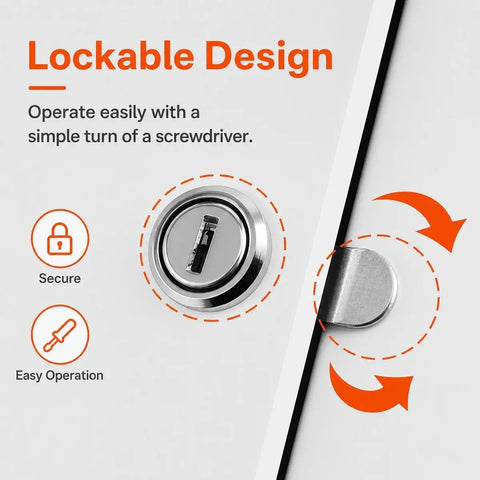 Lockable design of Top Shelf Locking Aluminum Drywall Access Panel With Rock Solid Galvanized Steel Frame and Snug Key Lock Cover.