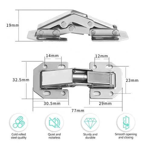 Detailed image of Rotating Concealed Cabinet Hinges For Doors No Drill Invisible Hinge With Hydraulic Action Cold Rolled Steel.