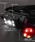 Rechargeable LED Headlamp With Motion Sensor, 1000 Lumen Beast Mode Bright Light, adjustable headband, red LED feature