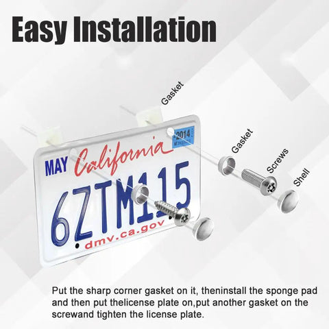 Lock Down Your Plates Tonight With These Helluva Sturdy Anti Theft License Plate Screws Kit Crafted From Heavy Duty 304 Stainless Steel To Beat Rust And Weather While Keeping Your Vehicle Secure, showing installation components.