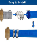 1 Inch Aluminum Pin Lug Fitting Set With Brass Swivel Nut, Female To Male Pipe Thread Connectors, Lightweight And Rustproof, Includes 2 Fittings And 2 Clamps For Rock Solid Hose Or Pipe Connections showing 1 inch hose installation