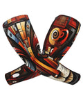 Snag These Fly Ice Silk Arm Sleeves With Cute Cat Graphics And Grippy Thumb Holes Offering Ultra Cool UV Shielding For Hot Days Of Running Cycling Or Driving. Colorful abstract design in red and blue.