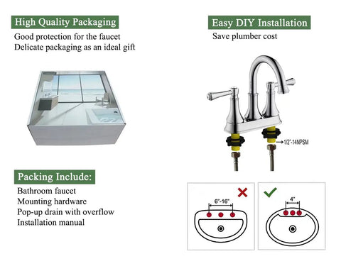 Chrome 4 Inch Centerset Bathroom Faucet With Two Handles For 3 Holes And Pop Up Drain Slick High Arc Vanity Lavatory Tap