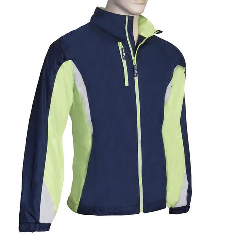Hi Tech Performance Golf Jacket With Lightweight Waterproof Shell And Taped Seams, breathable mesh, Full Zip, True Navy Lime Light Gray