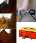 Pro Grade Electrostatic Powder Coating System with spray gun, power source, metal part coating process and control box visible