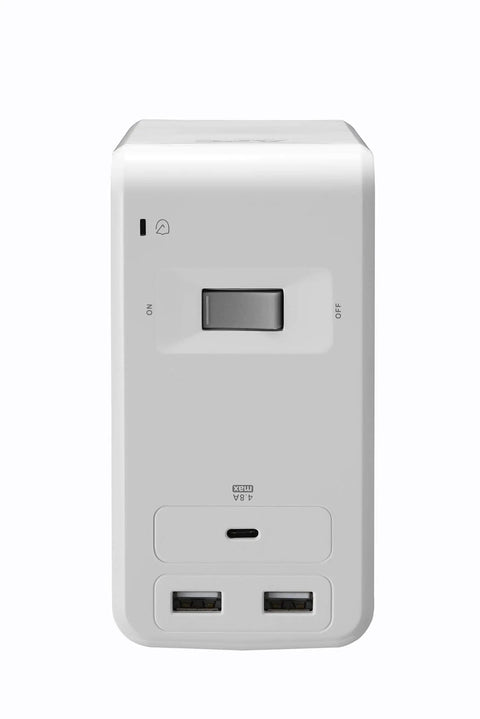 Front view of Under Desk Mount Power Station With 6 Outlets And 1080 Joules Of Surge Protection, USB C Plus Two USB A Ports, White Finish