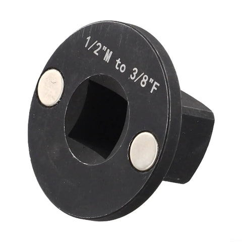Get These Killer Low Profile Impact Sockets With Heat Treated Steel Adapters For 1/4 To 3/4 Inch Drives Perfect for Tight Spots And Tough Jobs In Black Finish. Black 1/2"M to 3/8"F socket adapter, heat treated steel