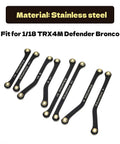 Beefed Up Heavy Duty Stainless Steel High Clearance Link Set For TRX4M Defender And Bronco Black Coated Drop In Replacement For Stock Plastic Links Precision Machined For Stable Performance 42g Per Set, black links laid out