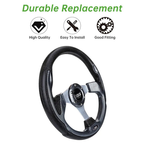 Classic Gray Golf Cart Steering Wheel delivering tight grip and quick swap vibes for smooth road cruising, 13-inch size.