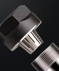 Close-up of Collet Clamping Nut Set For ER11A Type M14 CNC Chuck Lathe Milling Tool Holder, alloy steel detail.