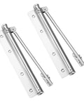 Adjustable Door Closer With Automatic Closing For Standard Hinged Doors in stainless steel, large 17 cm size, shown side by side.