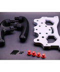 Rock Solid F1 Style Racing Wheel Mod Kit For Logitech G29 G920 G923 showcasing modular black grips and white overlay parts.