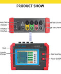 No Sweat Mini Three Phase Power Quality Analyzer With Four PC Current Clamps And Usb Logging For Precise Harmonic Diagnosis and Heavy Duty Circuit Checks, front view showing connections and touchscreen.
