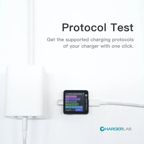 KM003C Portable USB C Fast Charging Tester With PD 3.2 And QC5.0 connected displaying protocol test for charging evaluation