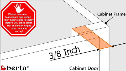 Diagram illustrating 3/8 inch overlay for Soft Closing 3/8 Inch Overlay Face Frame Cabinet Hinges, showing cabinet door and frame.