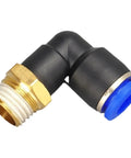 Elbow fitting from Pneumatic Air Connector Kit With Elbow Fittings And Quick Connect Hose For 4 6 8 10 12 Millimeter Lines Thread Sizes.