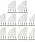 Sturdy 3030 Corner Bracket L Shape Connector Kit For Aluminum Extrusion Profiles With 50 T Nuts 50 Hex Screws And 1 Wrench Five Hole Joint Plate Silver Finish Great For DIY Frames And Projects, showing 10 pieces with screws and nuts
