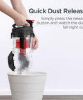 Legit Bagless Canister Vacuum Cleaner With Lightweight Body And Smooth Grip Handle for quick dust release into a bin.