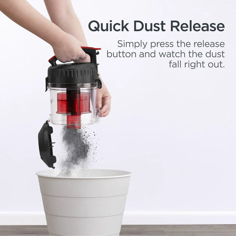 Legit Bagless Canister Vacuum Cleaner With Lightweight Body And Smooth Grip Handle for quick dust release into a bin.