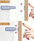 Push To Open Magnetic Cabinet Latch Set Eight Pack Gray No Knob Handleless Touch Latch and Catch demo with finger pushing latch