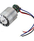 High Performance 24 Volt Brushless DC Motor 100k RPM 50W With Metal Housing For Turbo Fan Hair Dryer Blower Applications showing the motor with wires.