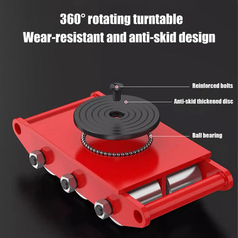 Tough As Nails Heavy Duty Mechanical Skates For Industrial Machinery Transport With Rugged Steel Rollers and Smooth Gliding Design with 360° rotating turntable.