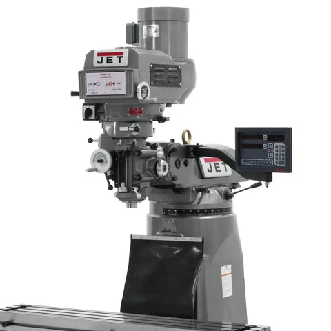 Beefy 3 Axis DP700 DRO Milling Machine with quill, chromed quill, X and Y axis power feeds, adjustable gibs, visible front view.