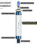 Diagram of 16mm Bore 100mm Stroke Pneumatic Cylinder Double Acting With Y Connector And 6mm Fittings MAL16x100 Aluminum Air Cylinder