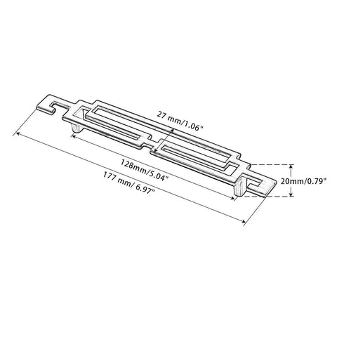 Technical drawing of Set Of 5 Vintage Retro Style Kitchen Cabinet Door Handles And Drawer Pulls 177mm Length 6.97 Inches.