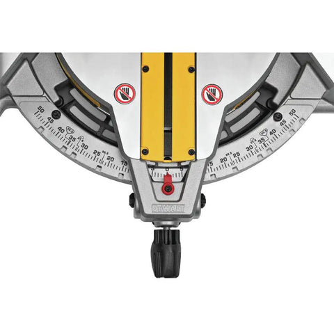 Top Tier 12 Inch Corded Compound Miter Saw Featuring Slick Slide Fence knockout accuracy with stainless steel miter detent plate.