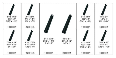 120 Piece Roll Pin Set In Heat Treated Spring Steel With Ten Diameters And Eleven Lengths Pro Grade Slotted Pin Assortment In Durable PP
