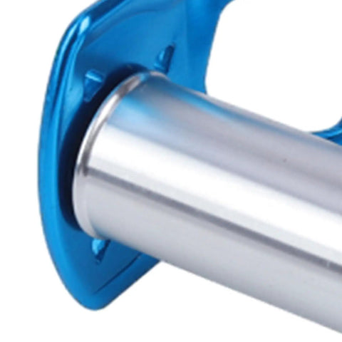 Close-up of aluminum component of Slackline Pulley For Outdoor Zipline Obstacle Course Portable Aluminum Slider Pulley.