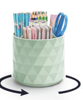 Sparkling Diamond Desk Organizer With 360 Rotating Pen Holder Dope Five Compartment Pencil Cup Storage Box Caddy For Office School Home And Art Supplies In Green, filled with stationery.