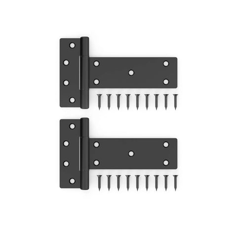 6 Inch Industrial T Gate Hinges Set of Two With 48 Lbs Per Hinge Capacity WeatherGuard Black Finish for Outdoor Fence Gate Hardware