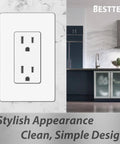 Thirty Pack 15 Amp Decorator Receptacle Outlet With Screwless Wall Plate Included, 15A 125V 1875W UL Listed White in modern kitchen