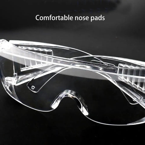 Clear Safety Glasses For Lab Work With Anti Fog Coating, Splash Proof Goggles, over-glasses design shown with durable PC lenses