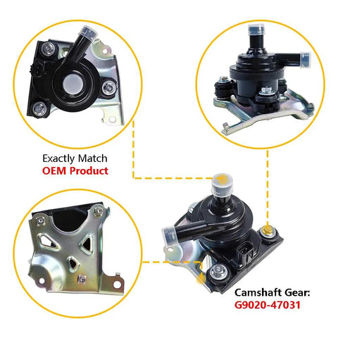 Electric Inverter Coolant Pump Water Pump With Bracket For 2004 To 2009 Toyota Prius Hybrid 1 5 Liter, detailed view of parts.