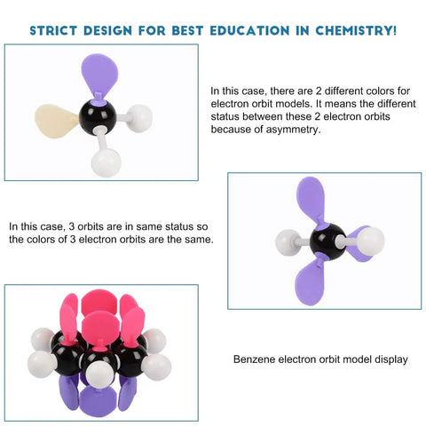 Organic Chemistry Model Kit With 307 Pieces For Teachers Students And Curious Learners To Explore Molecules In 3D Colorful Atoms Bonds And Electron Orbitals A Hands On Educational STEM Tool For Classroom And Home Study showcasing electron orbit models with colorful asymmetrical design.