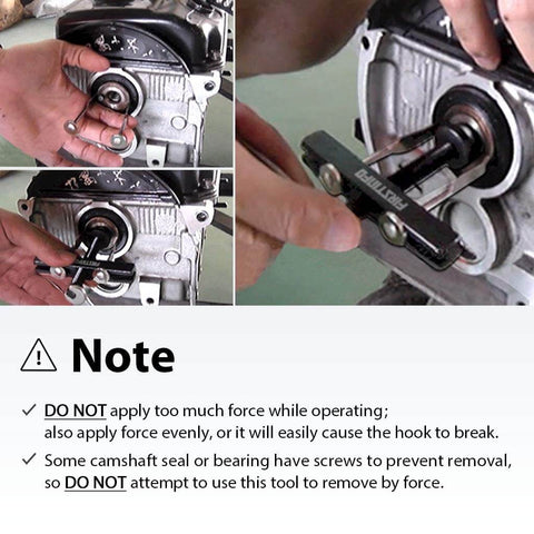 Crankshaft And Camshaft Bearing Removal And Installation Kit with extra long 118mm hooks in use on engine block