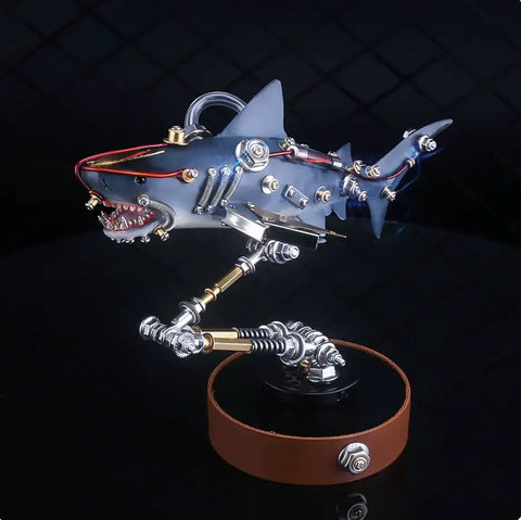 Steampunk Mutant Shark Metal Model Kit With 217 Pieces 3D DIY Puzzle Built in Brass Copper Alloy Fully Articulated Fins Display